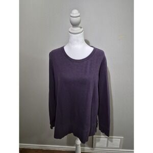 LL Bean Womens Fleece Pullover Henley Top Sz Large Purple Hiking Minimalist